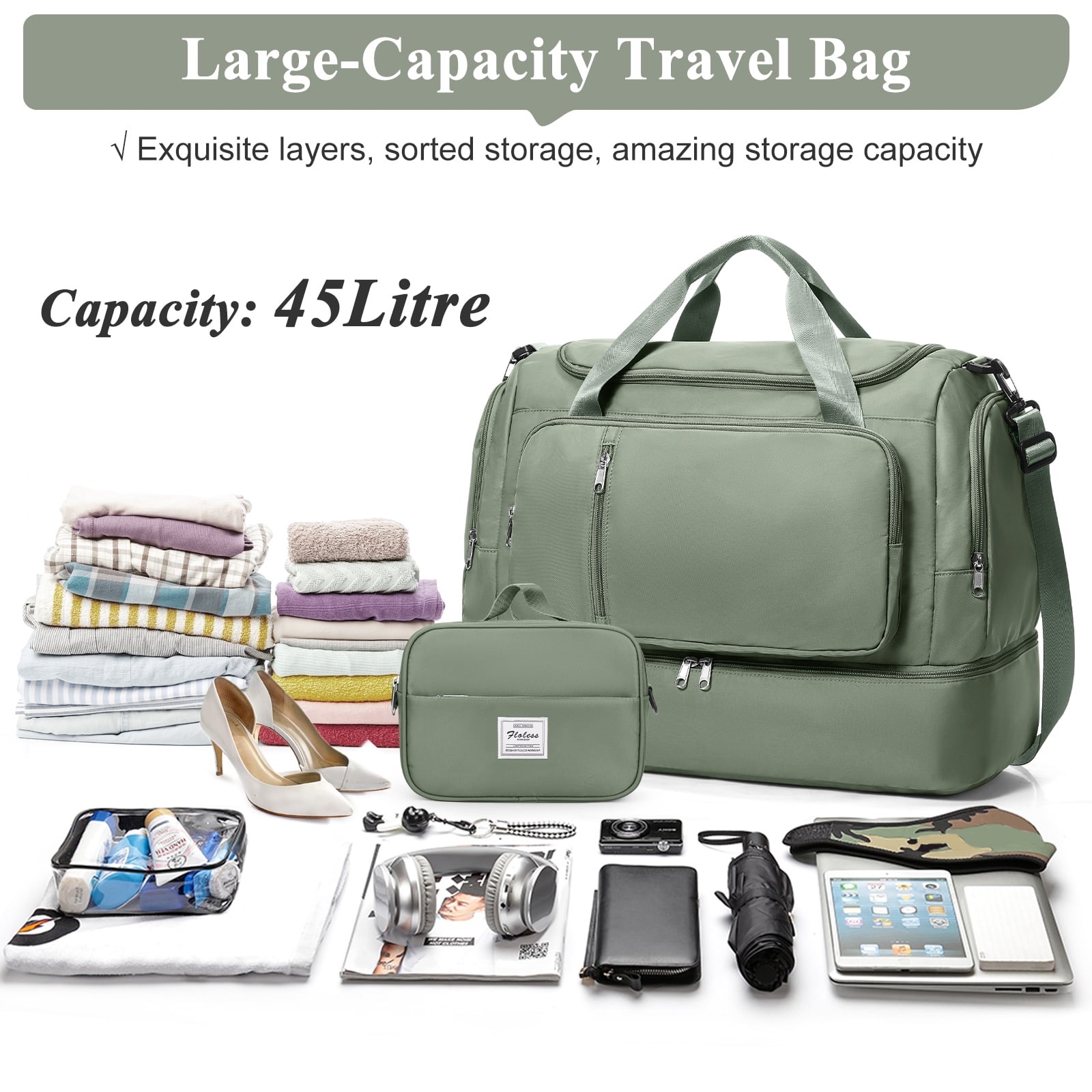 SYCNB Large Weekend Bag for Women, Best Weekender Travel Bag with Shoes Compartment & Toiletry Bag, Duffel Tote Bag for Gym Travel Hospital, Carry-On Overnight Bag, Olive Green