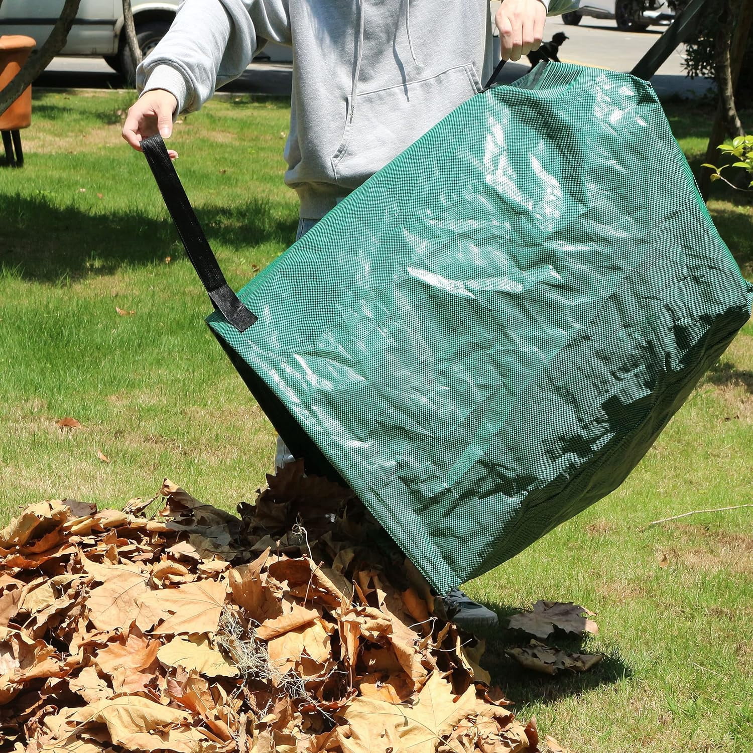 Gardzen 12 Tines Gardening Leaf Rake, Lightweight Steel Handle, Detachable, Ideal Camp Rake, Comes with Dustpan-Type Garden Bag