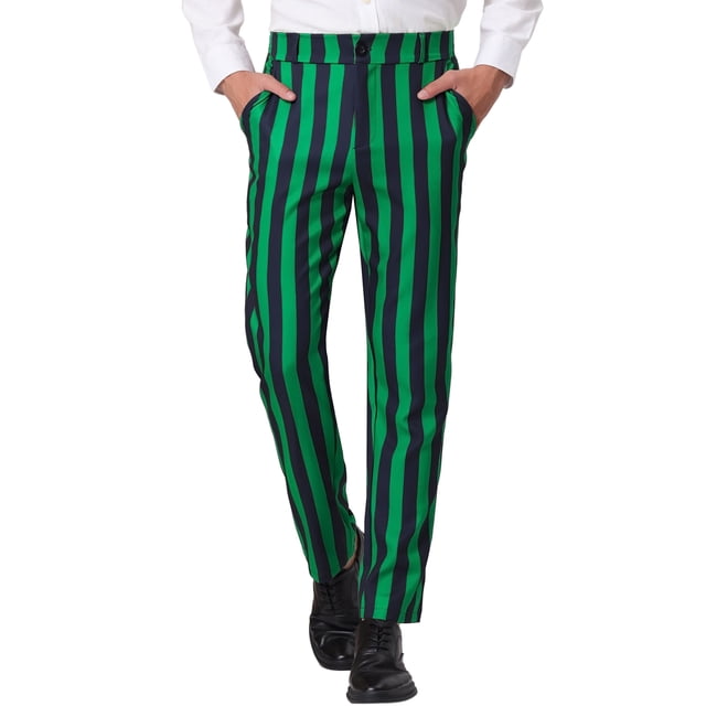 INSPIRE CHIC Pantalon Habillé à Rayures pour Homme Coupe Classique devant Plat Affaires Travail Bal Pantalon 34 Vert Noir