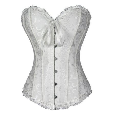 UAYOTSE Women s Lace Up Boned Overbust Corset Bustier Lingerie Bodyshaper Top Shapewear Control White XL