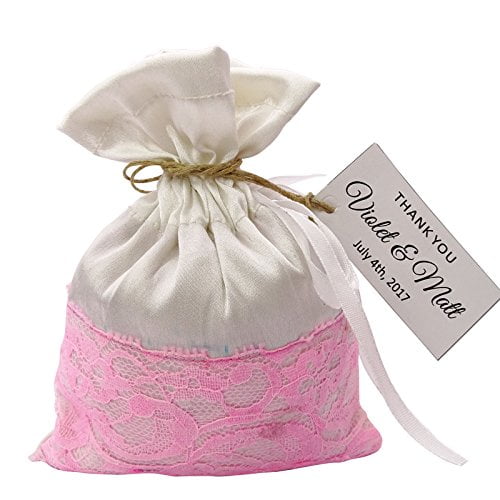 20 Satin and Net Drawstring Gift Pouch Small Favor Bags Wedding Party Rustic With Personalized Paper Tags