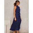 thumbnail image 5 of Women'S Summer Polka Dot Print Sleeveless Halter Neck Flowy Ruffle Hem Long Boho Dresses with Belt Blue XL, 5 of 7