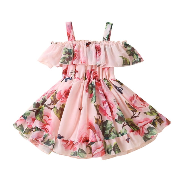Hfolob Robes d'Été pour Filles à Imprimé Floral, Jupe-Culotte à Volants pour Enfants, Robe Fluide de Plage, Robes Décontractées 1-2 Ans