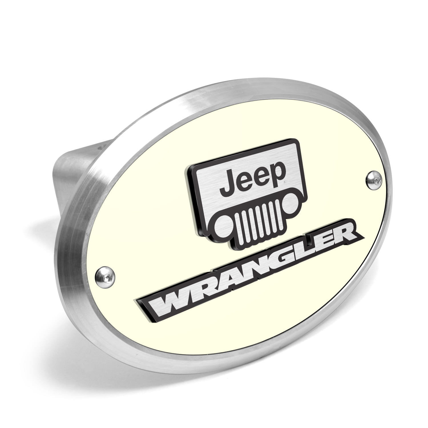 iPick Image for Jeep Wrangler 3D Logo Glow in the Dark Luminescent Oval  Billet Aluminum 2 inch Tow Hitch Cover, Official Licensed 