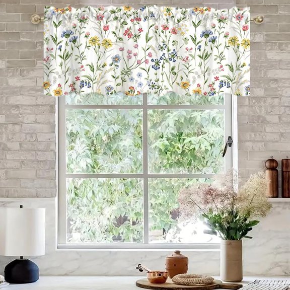 Retro Kitchen Curtains Wildflower 54x18 in Boho Rod Pocket 1 Panel Spring Floral Blackout Drapes Vine Windows Treatment Valances Bathroom Bedroom Living Room Decoration