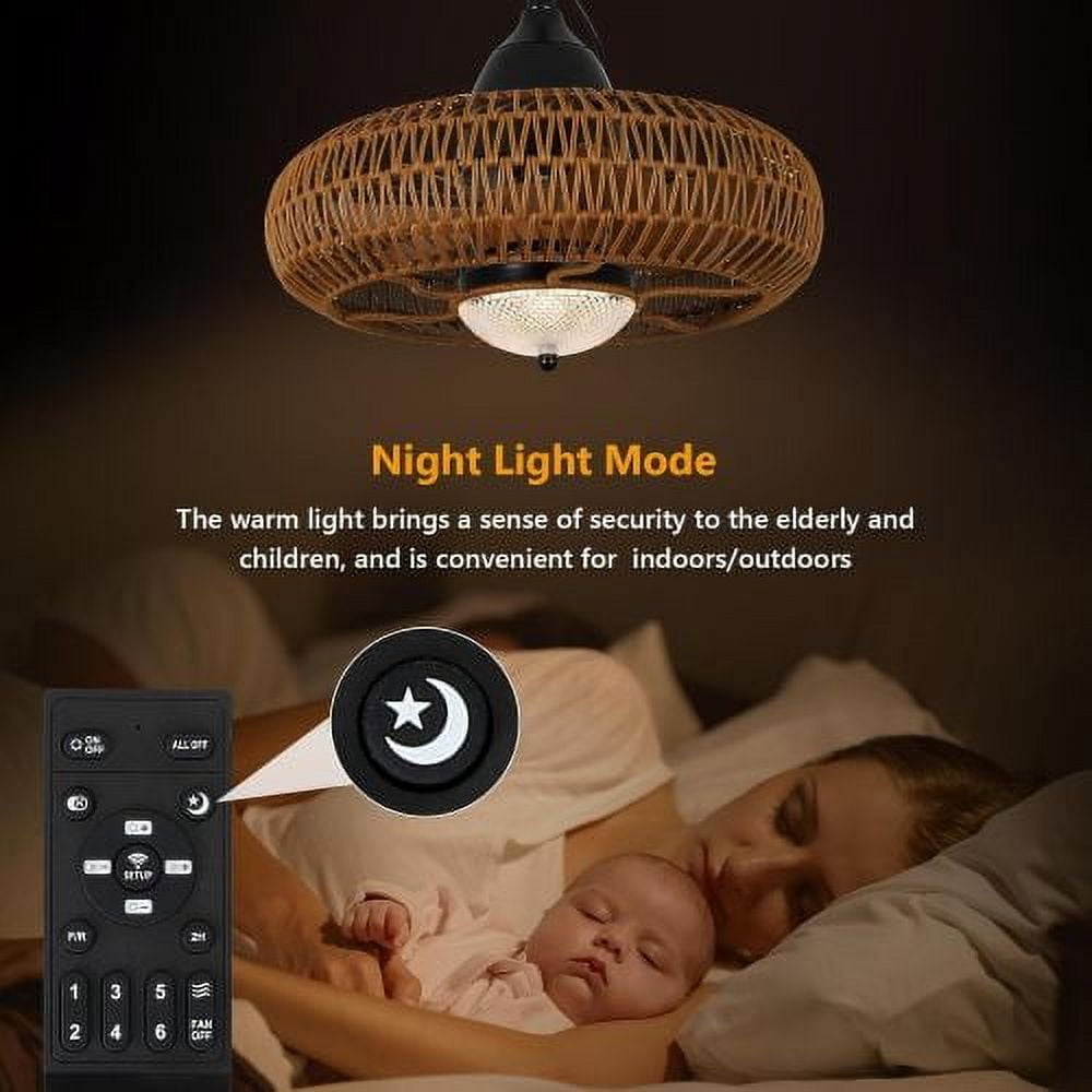 ACE-LIGHTS,2-In-1 Waterproof Outdoor & Indoor Dimmable Rattan Ceiling Fan with Lights & Remote Control,3 Color Modes for Gazebo,Patios,Living Room,Dining Room,Bedroom,Kitchen,Office(Brown).