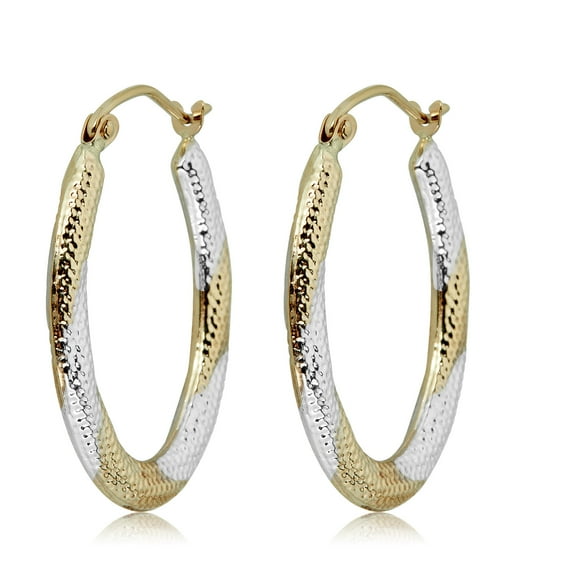 AVORA 14K Gold Two-Tone Textured Hoop Earrings
