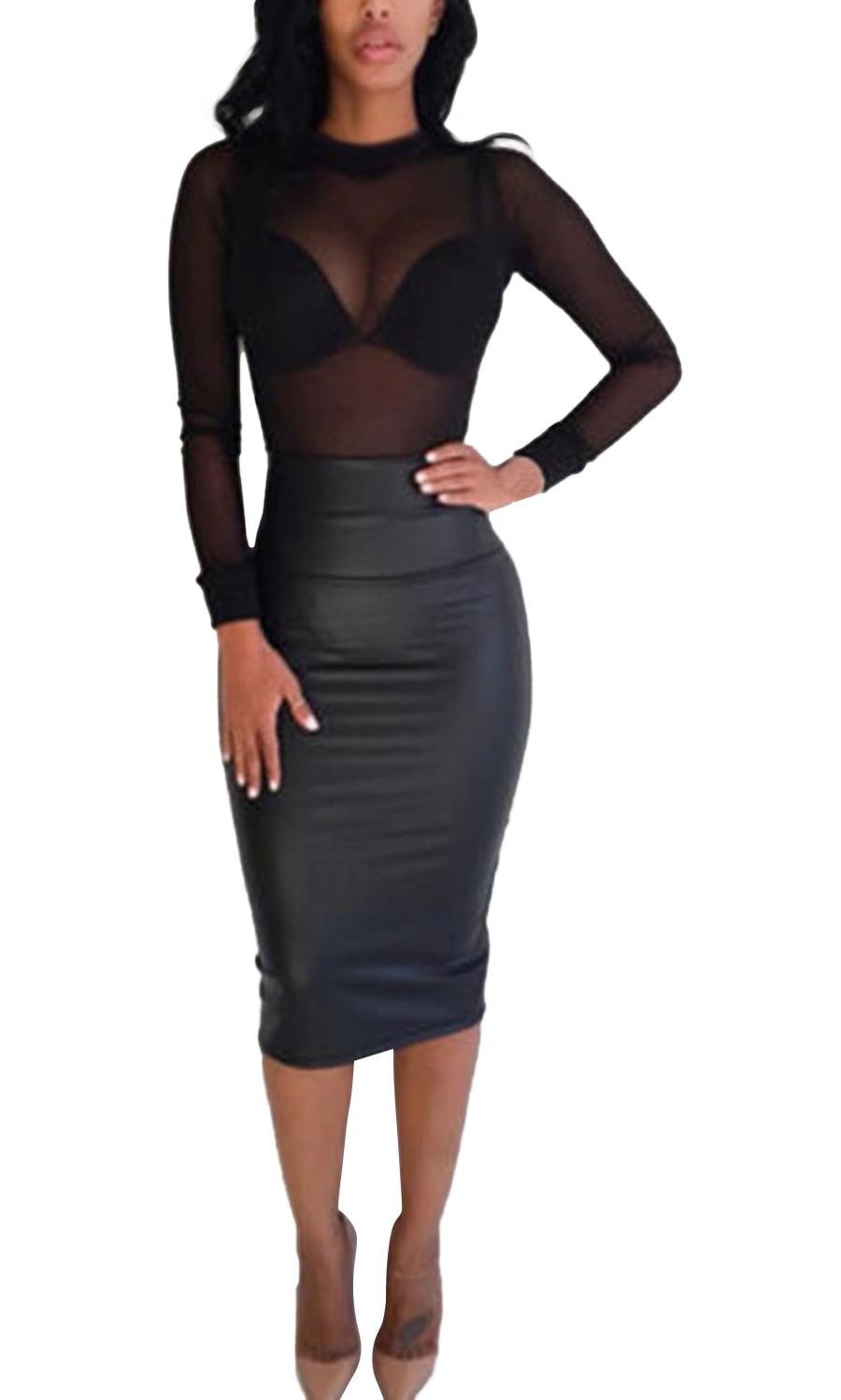 Long Sleeve Sheer Fitted Mesh T-Shirt 