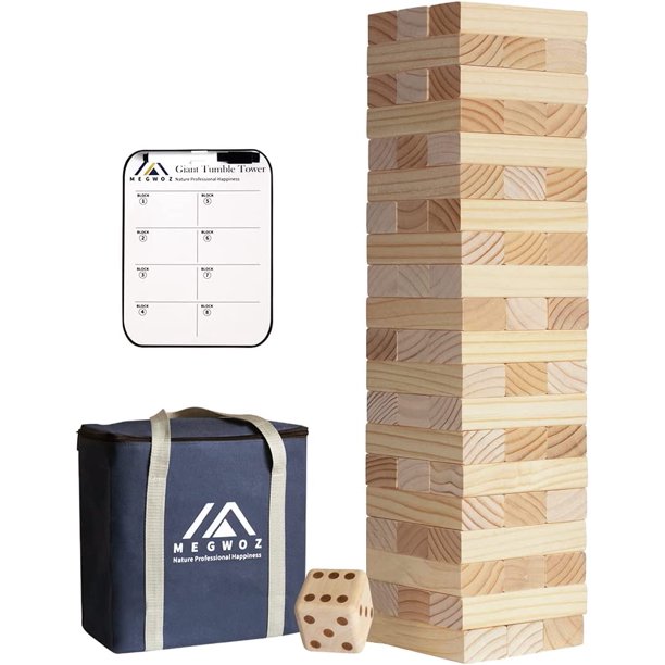 Noposion Giant Tumble Tower, 60 PCS Stacking Timber Game with Dice Scoreboard Carrying Bag