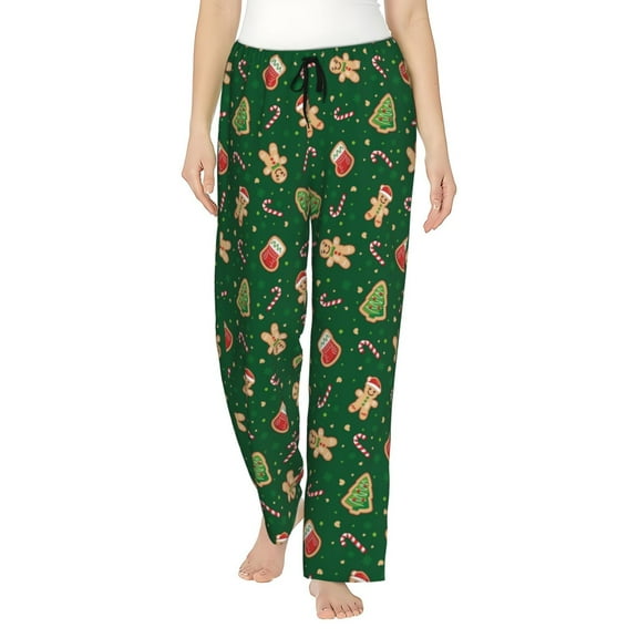 Logiee green Christmas Element Print Women Pajama Pants,Comfy Pj Bottom with Pockets & Drawstring,Stretch Casual Sleepwear-Small