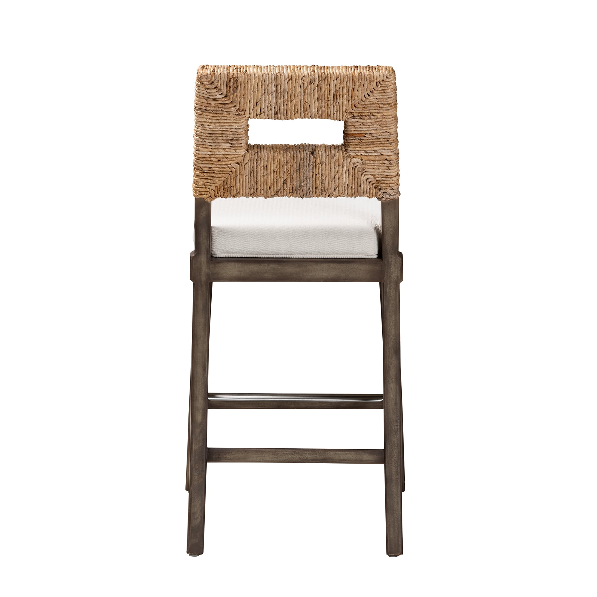 Bali & Pari Porsha Mahogany Wood & Seagrass BOHO Counter Stool, Natural Brown