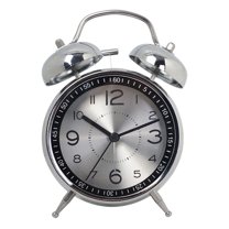 Holloyiver Alarm Clock, Twin Bell Galvanized Metal 4.5" Extra Loud Quartz Battery Operated with Backlight for Bedside Table, Vintage Silent Non-Ticking Old Fashioned Decorative Desk Clocks