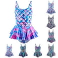 thumbnail image 5 of Girl's One Piece Swimsuit Mermaid Spaghetti Straps Swimwear Bathing Suit with Ruffle Skirt, 5 of 5