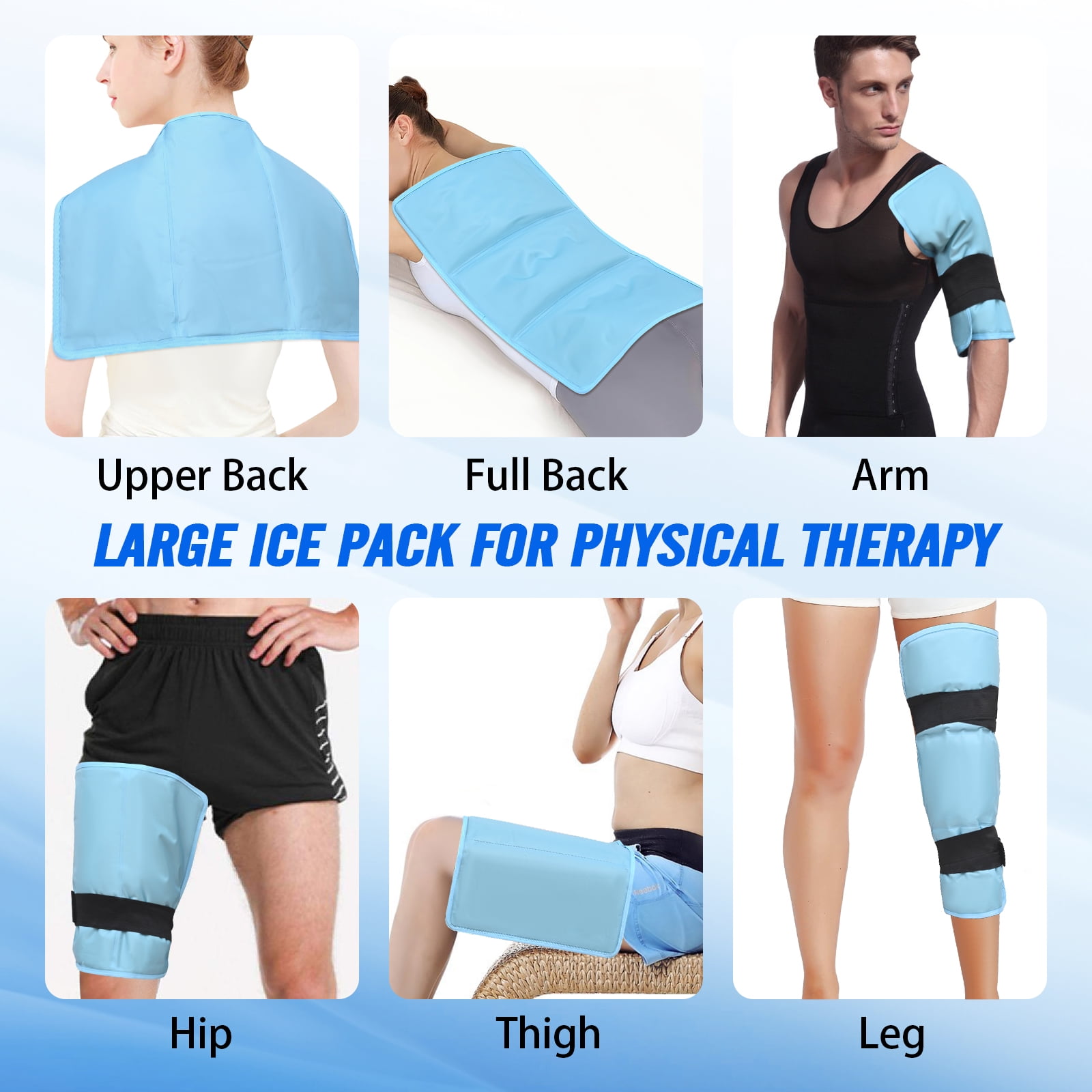 Ktinnead Oversized 21"x13" Large Ice Pack with Straps,Reusable Cold Pack with Soft Flannel Cover for Back Pain Relief, Cold Pads for Hip,Back,Blue