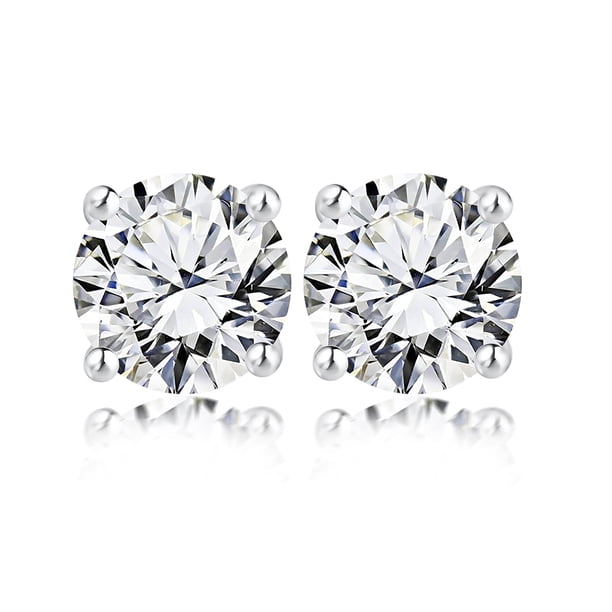 Pendientes de Botón solitario JeenMata de 4 puntas con diamantes redondos de 0,58 quilates Chapado en oro blanco de 18 K sobre plata