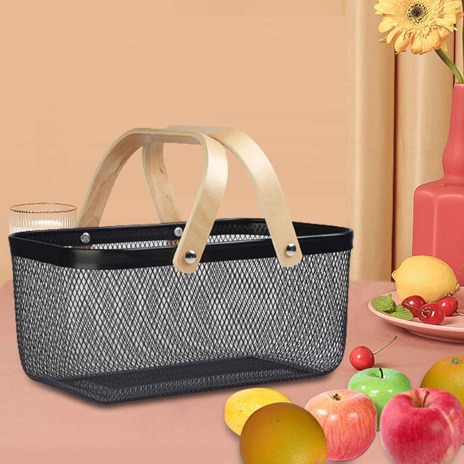 Fiocias Metal Wire Mesh Storage Basket Multifunctional Food Organizer Vegetable Shopping Black