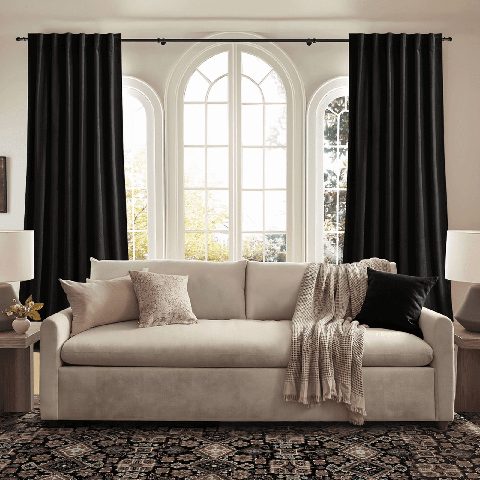 NICETOWN Black Velvet Curtains for Bedroom, Blackout Velvet Curtains Thermal Insulated Sun Light Blocking Drapes Retro Back Tab Soft Velvet Drapes, 52"x108", 2 Panels