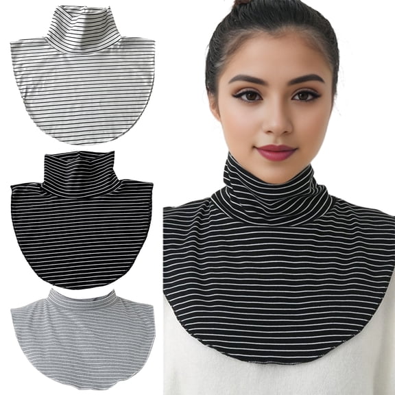 Fake Collar Striped Print High Collar False Scarf Soft Comfortable Velvet Winter Collar Decorative Bottoming Tops False Collar