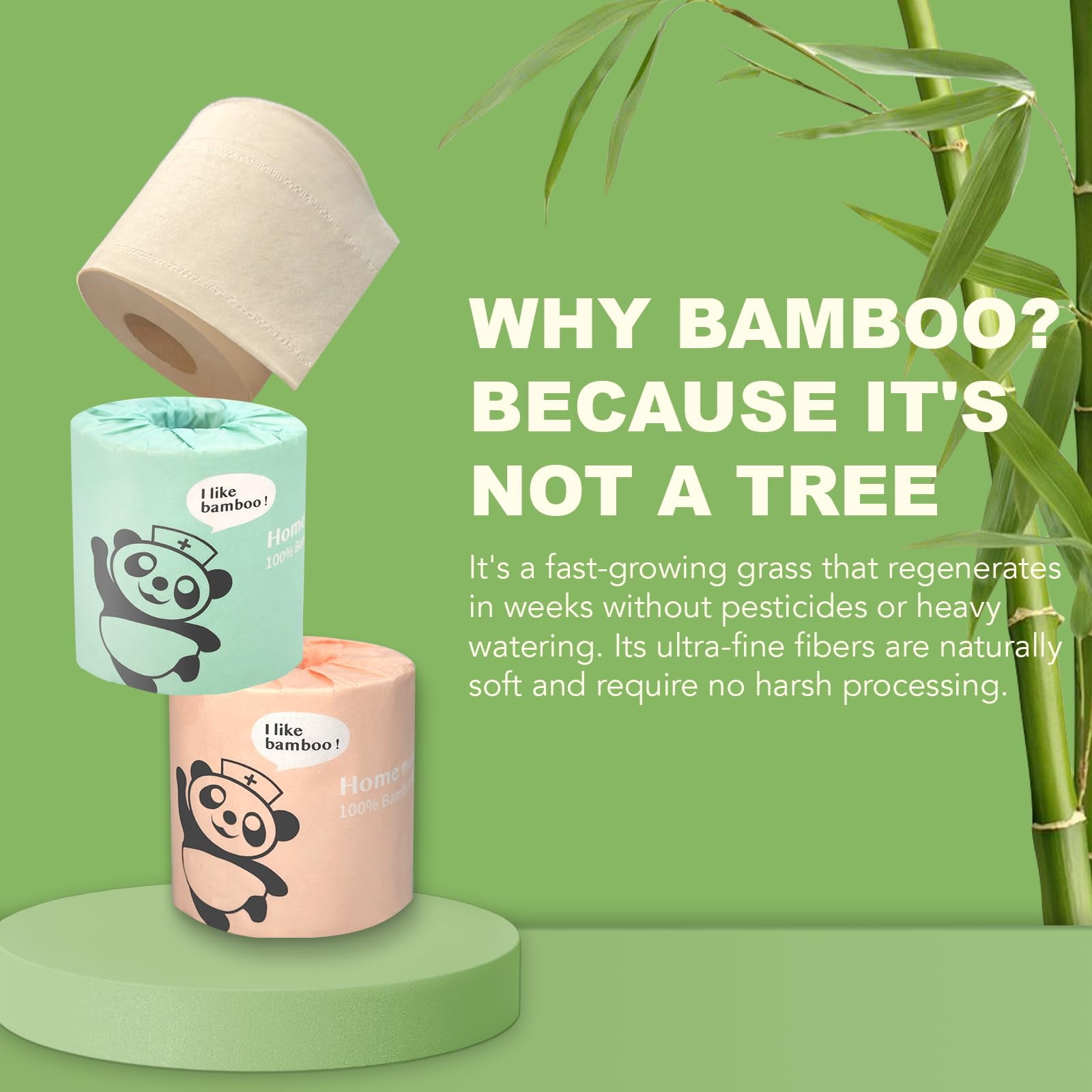 Eco-Friendly 4-Ply, Ultra Absorbent, Unbleached, Bamboo Toilet Paper Bulk 48 Rolls, Unbleached, Septic Safe
