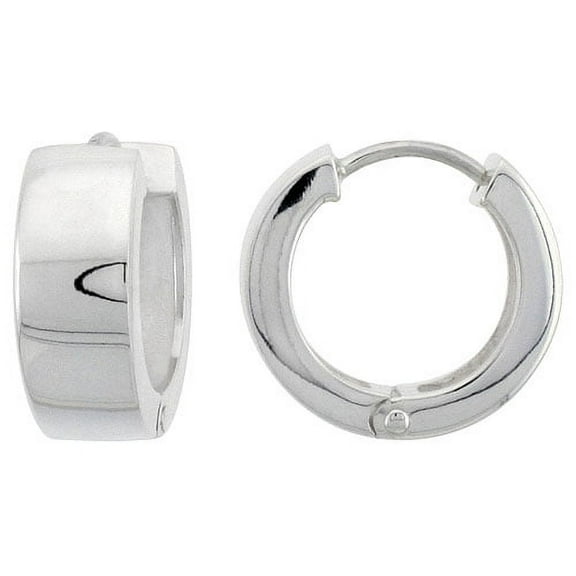 925 Sterling Silver Solid Fancy Round-Shape Huggie Hoop Earrings 15mm