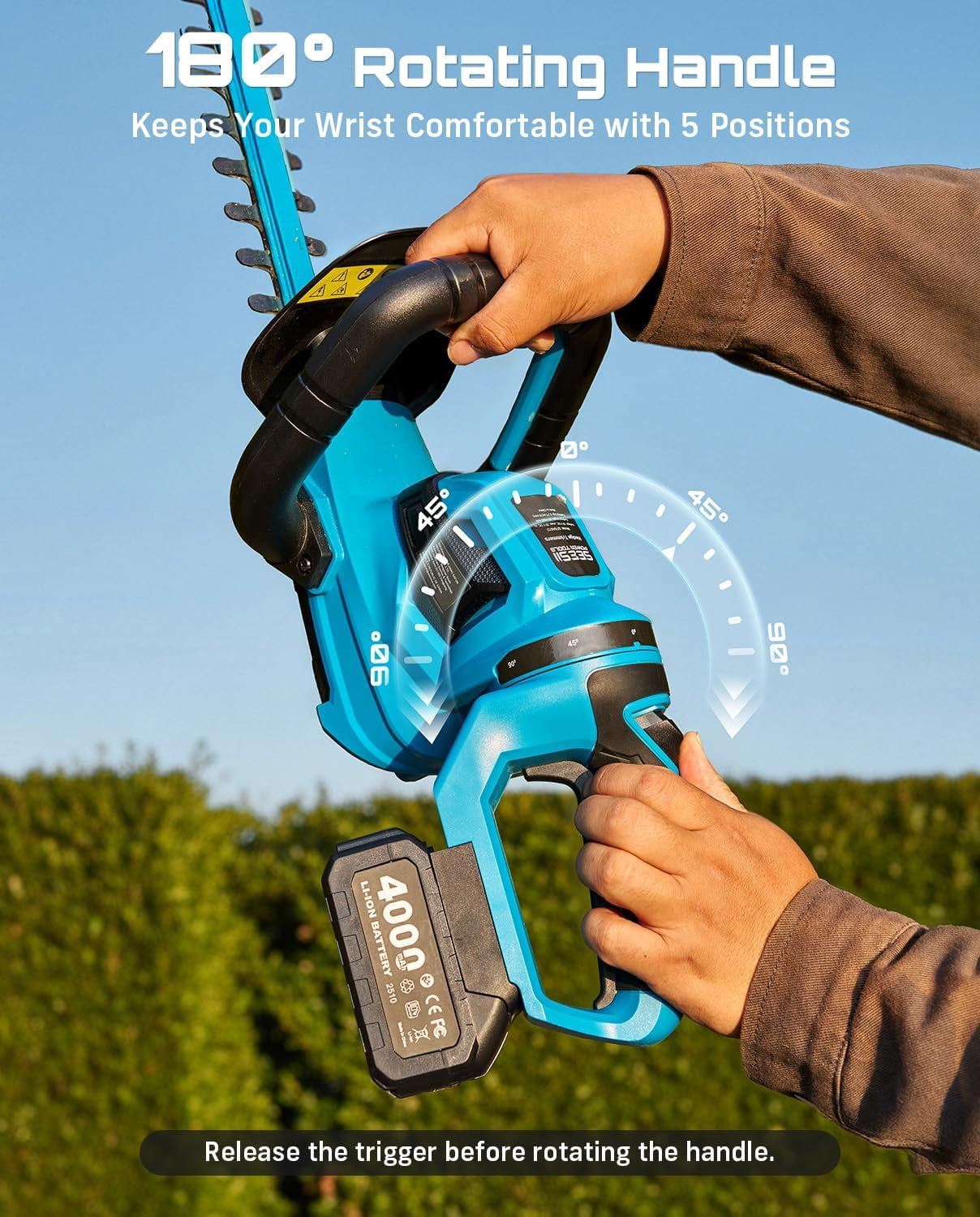 SEESII 22" Cordless Hedge Trimmer: 20V Electric Bush Trimmer with Debris Collector, 2 Pcs 4000mAh Batteries, Dual-Action Blade, 3/4" Blade Gap, Rotatable Handle, Handheld Shrub Hedge Clipper for Yard