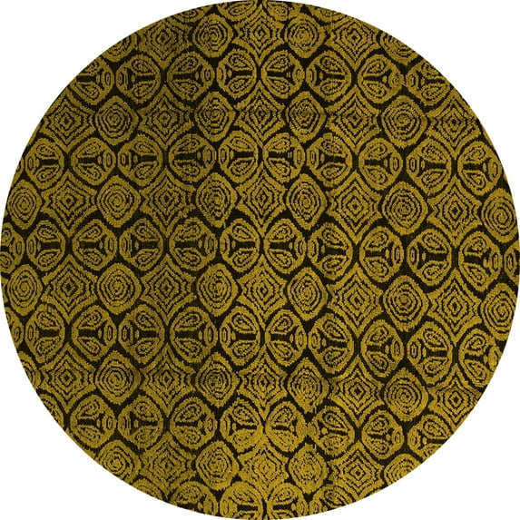 Ahgly Company Machine Washable Indoor Round Abstract Yellow Modern Area Rugs, 5' Round