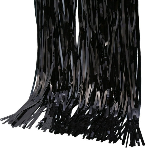 KAKOWELY Cortina de flecos de oropel brillante metálico de 90 x 240 cm, cortina de lluvia para puertas y ventanas, ideal como fondo de fotos, decoración de bodas, cumpleaños y fiestas (negro)