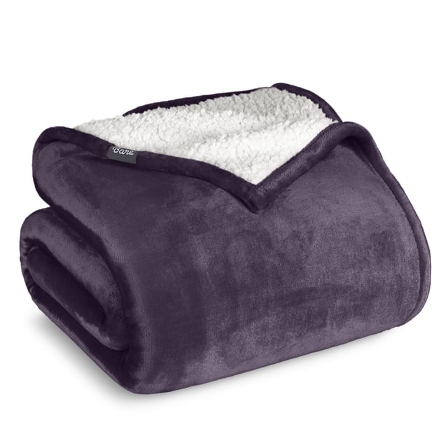Manta de Cama de Felpa Sherpa Bare Home Matrimonial/Queen Berenjena
