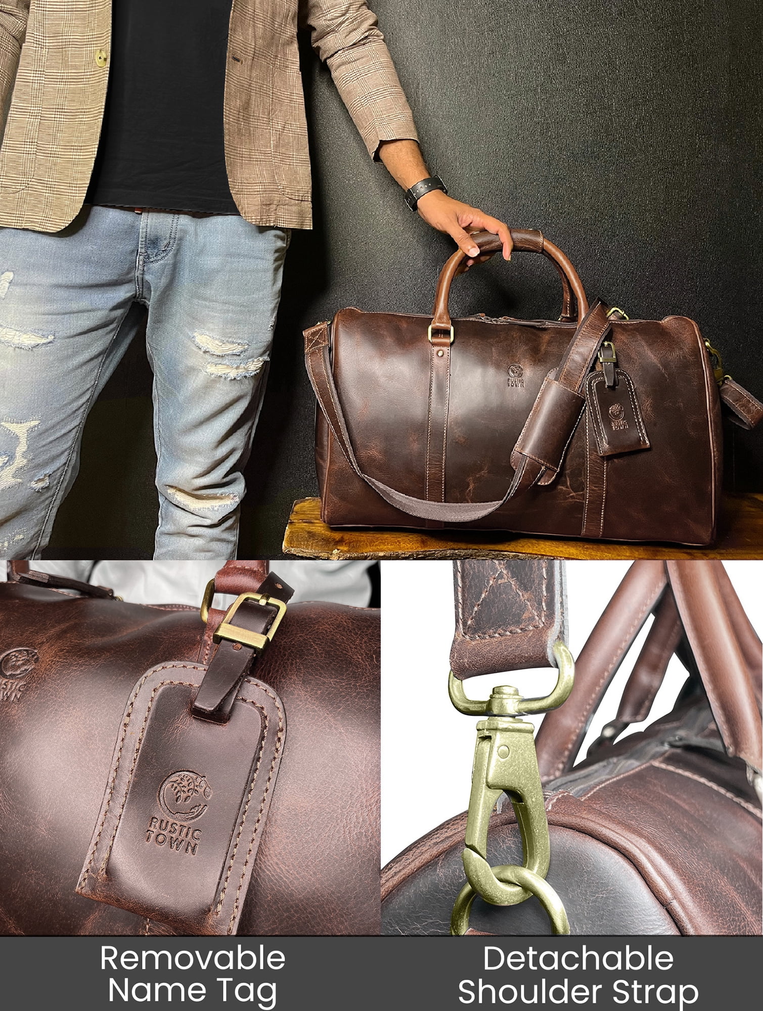 Leather Duffel Bags for Men - Airplane Underseat Carry on Luggage by RusticTown