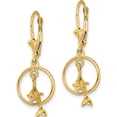 thumbnail image 2 of 14K Yellow Gold Sparkling, Polished 32.85 Mm 12 3-D Dolphin Jumping Through Hoop Leverback Earrings, 2 of 4