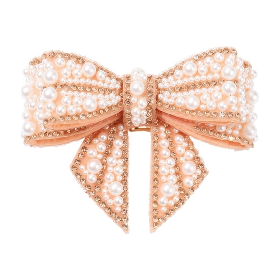 Christmas 2Pc Pearl Bow Decorations with 3D Crystal Beading, Elegant Hanging Ornaments for Tree Mantel Door Party, Festive Holiday Accent with 2 Count