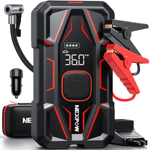 NEXPOW 6000A Jump Starter with Air Compressor, 160 PSI Portable Car Battery Jump Starter for All Gas and 12.0L Diesel Engines, 29800mAh Jump Box with Auto Shut-Off, LED Light