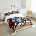 thumbnail image 2 of YST Ensemble de Literie Taille Simple Course de Cheval pour Garçons Hommes, Ensemble de Couette Western Cowboy pour Adolescents, Ensemble de Lit Ferme Rustique, Ensemble de Courtepointe Riders Derby, Couette de Compétition Sportive, 2 Pcs, 2 of 5