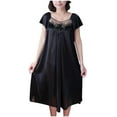 thumbnail image 5 of Sakmal Moomoo Night dress for Women Silky Cute Knee Length Black Loungewear Short Sleeve Floral Nightgowns for Women, 5 of 5