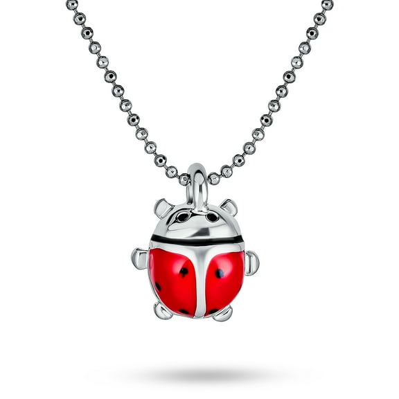 Bling Jewelry Womens Small Red Enamel Ladybug Pendant Necklace 16 Inch Bead Chain