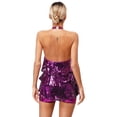 thumbnail image 2 of YEAHDOR Womens Latin Jazz Dancewear Halter Sparkle Sequins Modern Dance Competition Performance Jumpsuit Purple One Size, 2 of 7