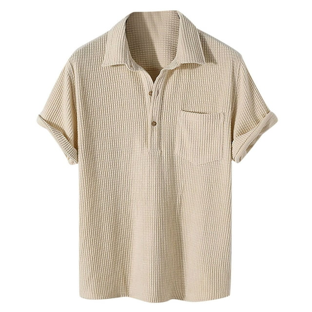 Camiseta de manga corta informal y cómoda de manga corta de color liso para hombre Pompotops oipoqjl25486