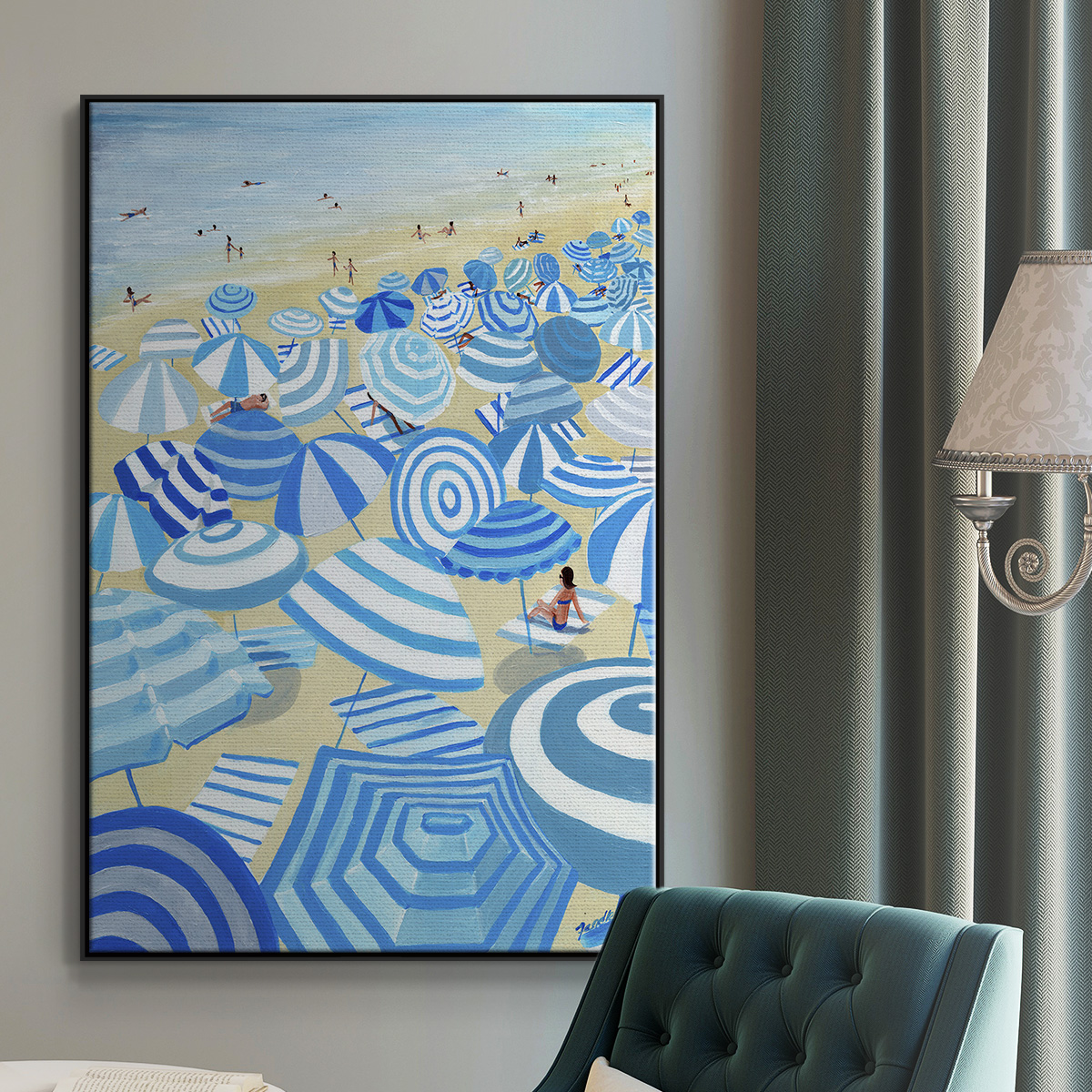Sky Blue Beach Framed Premium Gallery Wrapped Canvas - Ready to Hang