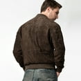 thumbnail image 4 of Men's Baseball Leather Jacket Vintage bomber Suede Jackets (L, Dark Borwn), 4 of 6