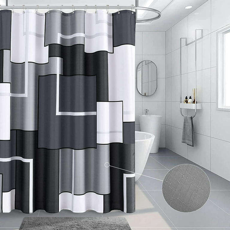 Gray Shower Curtain Set Grey Shower Curtain for Bathroom Slub Fabric Modern  Gray Shower Curtain Geometric Bath Curtains Decorative Gray Shower Curtain  Set with Hooks Water Repellent, 72x72, Dark Grey 