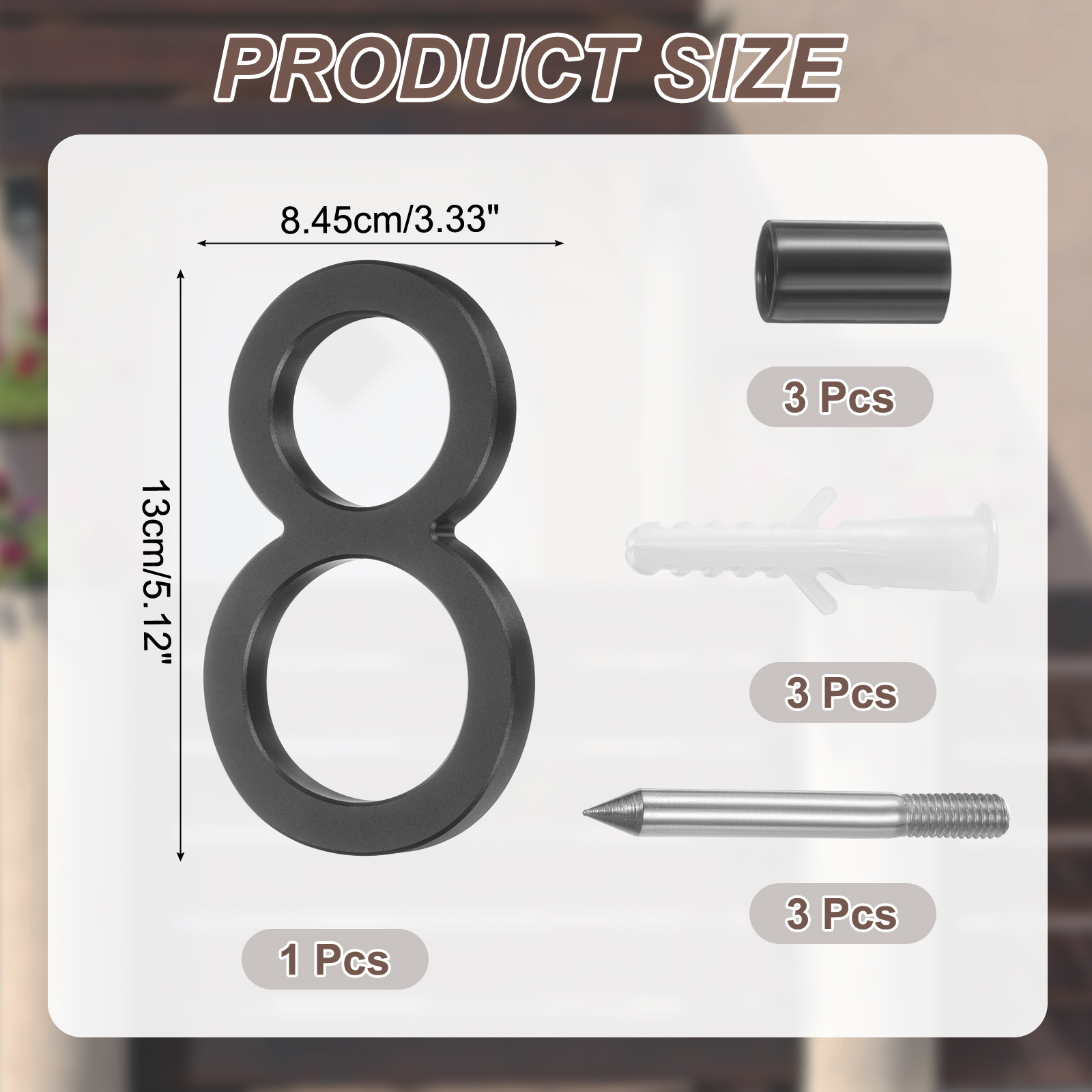 Uxcell 5" Solid Aluminum Floating House Numbers for Outside Address(Number 8, Black)