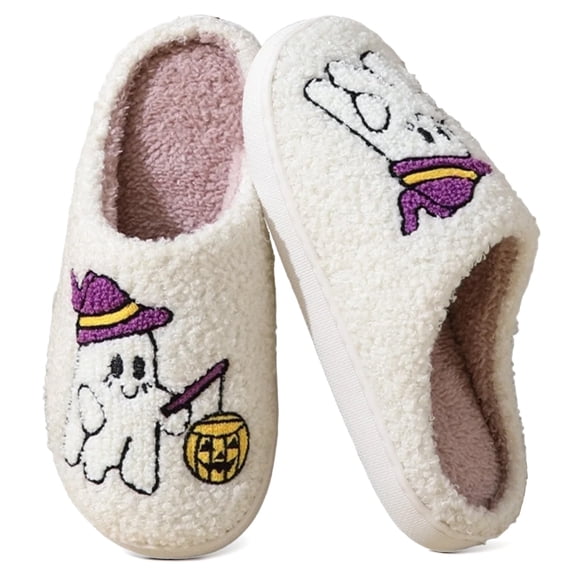 BERANMEY Halloween Slippers for Women Perfect Soft Plush Comfy Warm Slip-On Cute Womens Slippers Indoor Fluffy House Slippers for Women and Men Non-slip Fuzzy Flat Slides