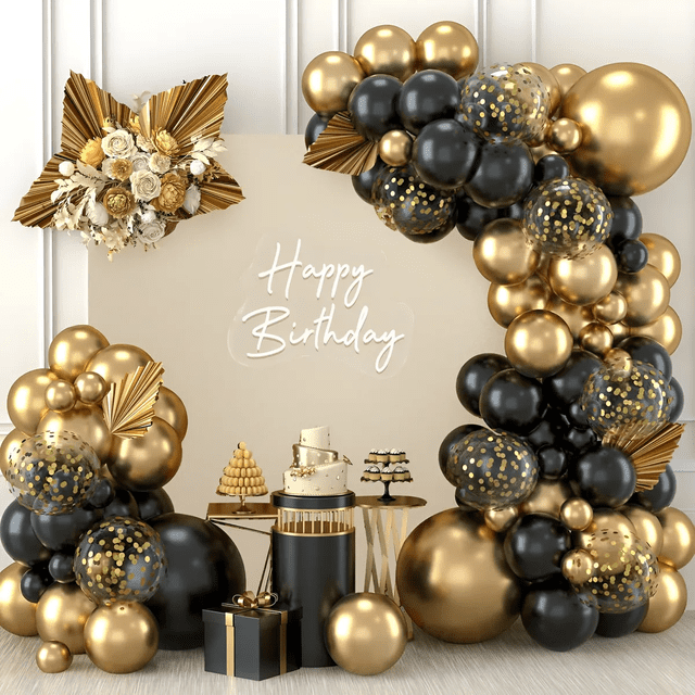 Kit De Guirnalda De Globos Xtellar Negro Dorados Arco Para Cumpleaño