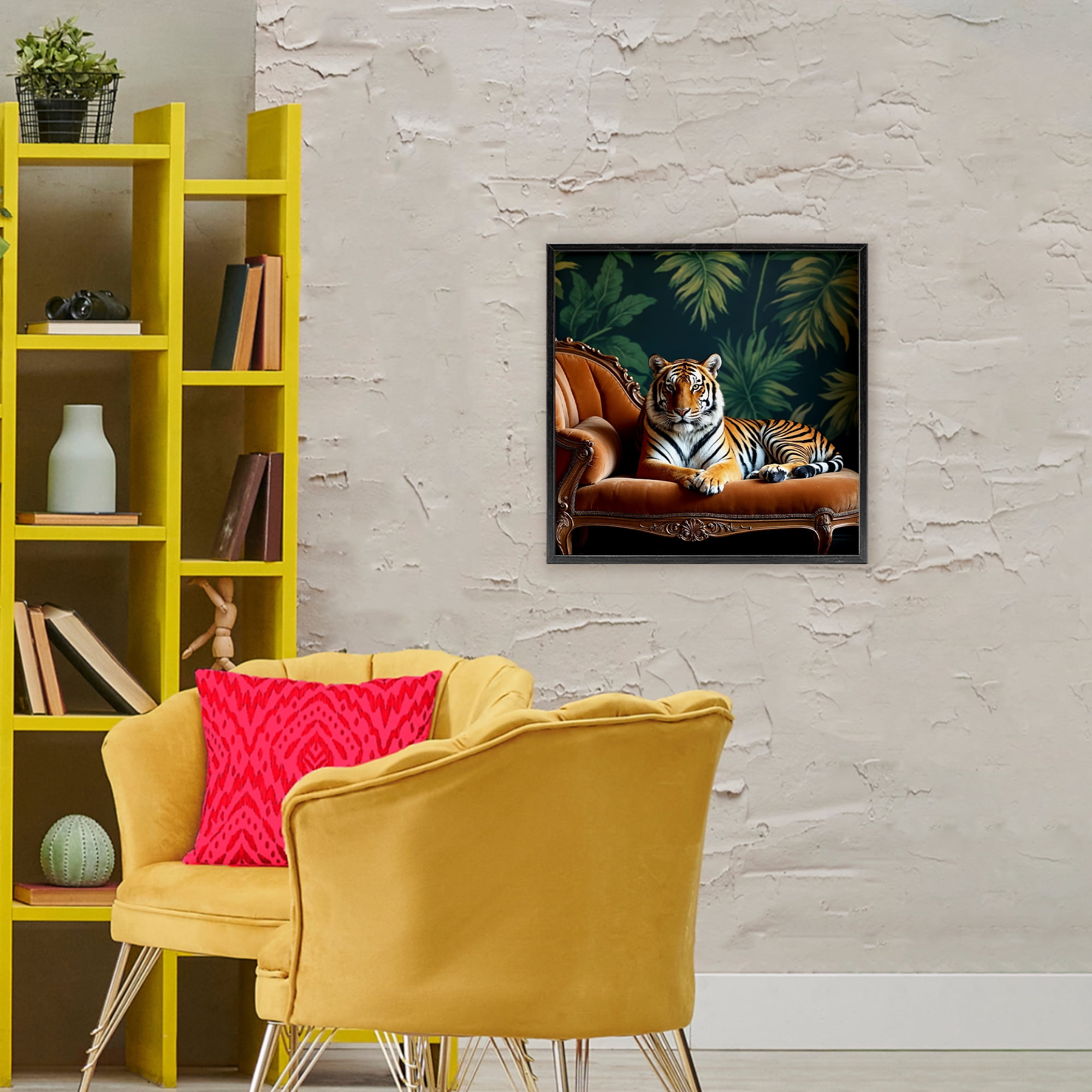 Tiger Lounging on Chaise Black Framed Giclee Art, design by Lettered and Lined