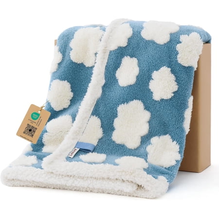 Waterproof Puppy Blanket for Small Dogs - Washable Double Sided Dog Blankets with Warm Jacquard Shag and Soft Sherpa Fleece Pet Cat Couch Protection 3D Textured Cloud Blue
