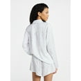 thumbnail image 3 of No Boundaries Sleepwear Satin Long Sleeve Button-Up Top and Shorts Set, 2-Piece, Women’s XS-XXL, 3 of 5