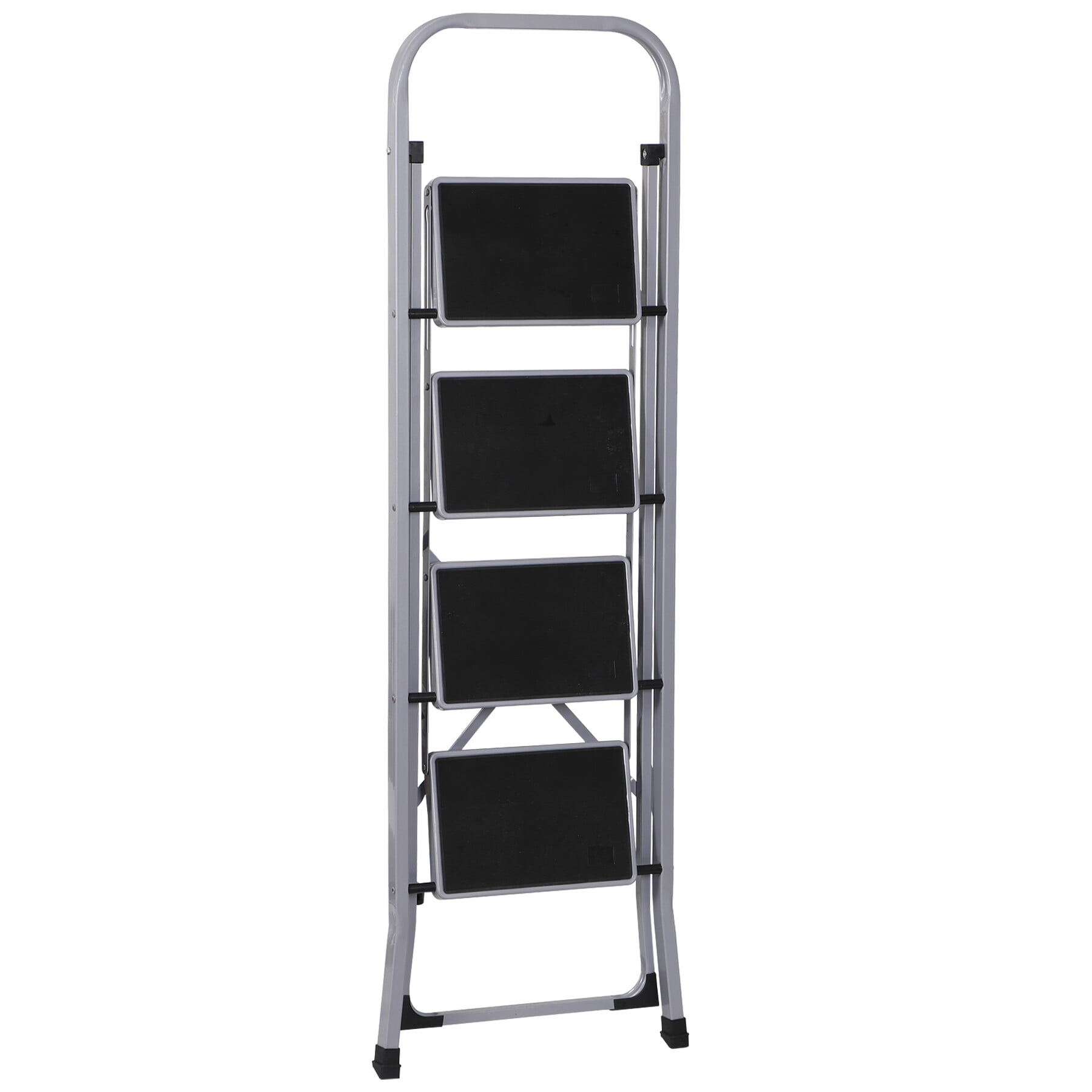 ZENSTYLE 4 Step Ladder Portable Steel Step Stool Non-Slip Rubber 330lb Capacity Grey