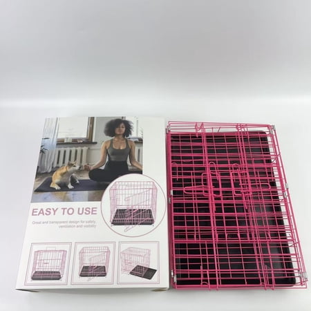 PAWHEED kennels for household pets Folding Metal Dog Crate Pink Portable Easy to Install Durable Secure Airy and Comfortable