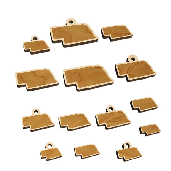 Nebraska State Silhouette Wood Mini Charms Shapes DIY Craft Jewelry - With Hole - Various Sizes (16pcs)