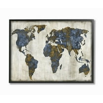 Stupell Industries Gold Blue World Map Design Graphic Art Gallery-Wrapped Canvas Print Wall Art, 36x48, by Russell Brennan